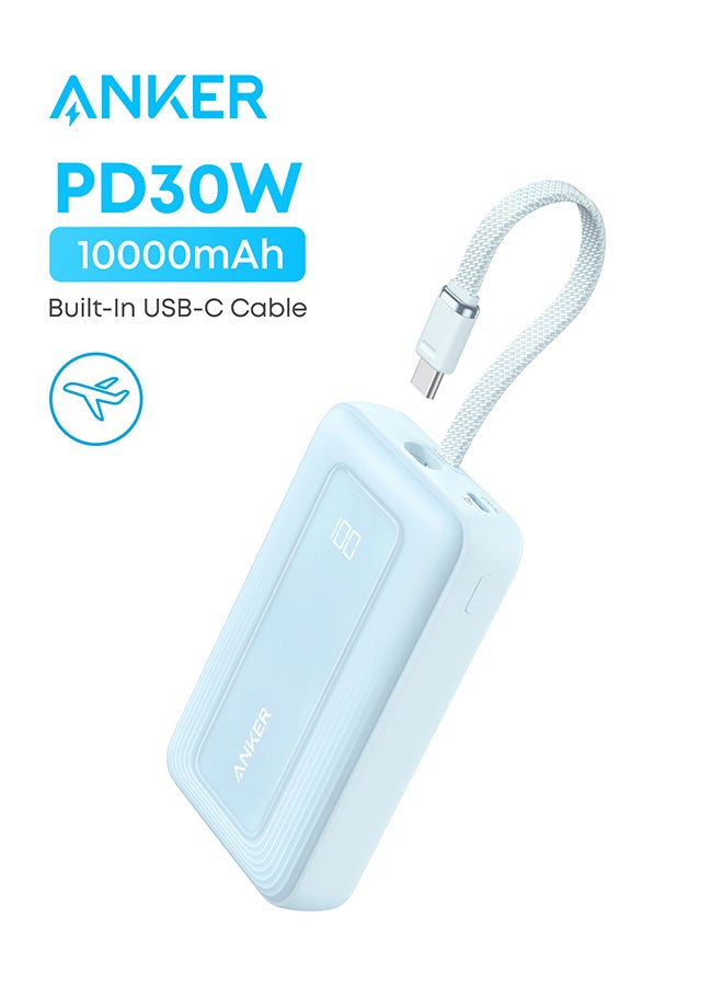 Anker Zolo Power Bank, 10,000mAh 30W High-Speed Portable Charger with Built-In USB-C Cable, Battery Pack For iPhone 17/17 Air/17 Pro/17 Pro Max/16 Series, Galaxy, and More (Blue, 10000mAh) - Image 1